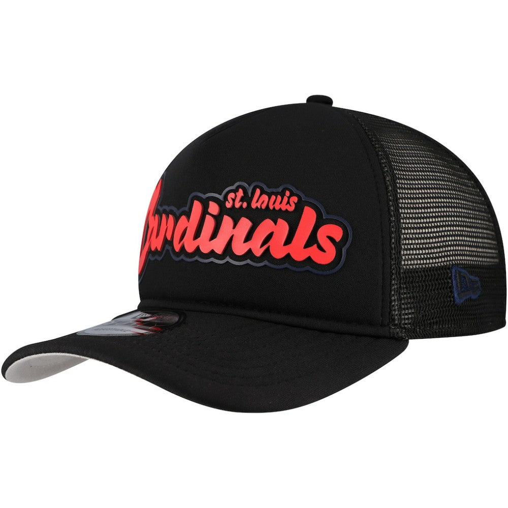 St. Louis Cardinals New Era Retro Bold A-Frame Trucker 9FORTY Adjustable Hat - Black - New Era Discount