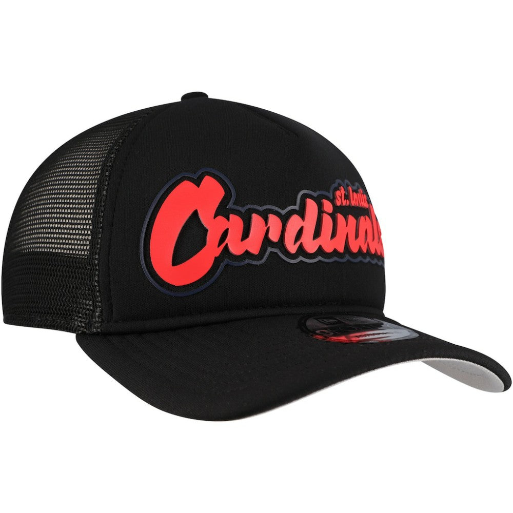 St. Louis Cardinals New Era Retro Bold A-Frame Trucker 9FORTY Adjustable Hat - Black - New Era Discount