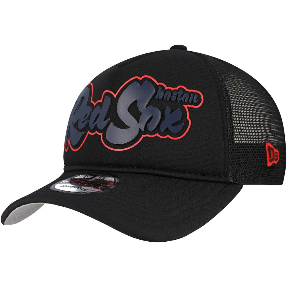 Boston Red Sox New Era Retro Bold A-Frame Trucker 9FORTY Adjustable Hat - Black - New Era Lifestyle