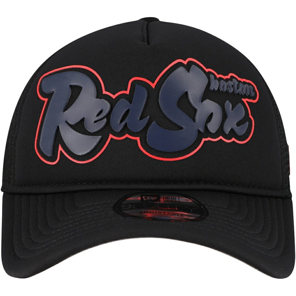 Boston Red Sox New Era Retro Bold A-Frame Trucker 9FORTY Adjustable Hat - Black - New Era Lifestyle