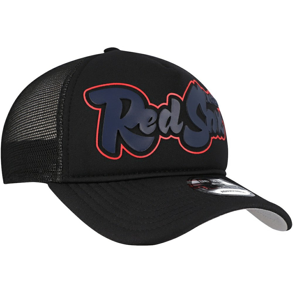 Boston Red Sox New Era Retro Bold A-Frame Trucker 9FORTY Adjustable Hat - Black - New Era Lifestyle