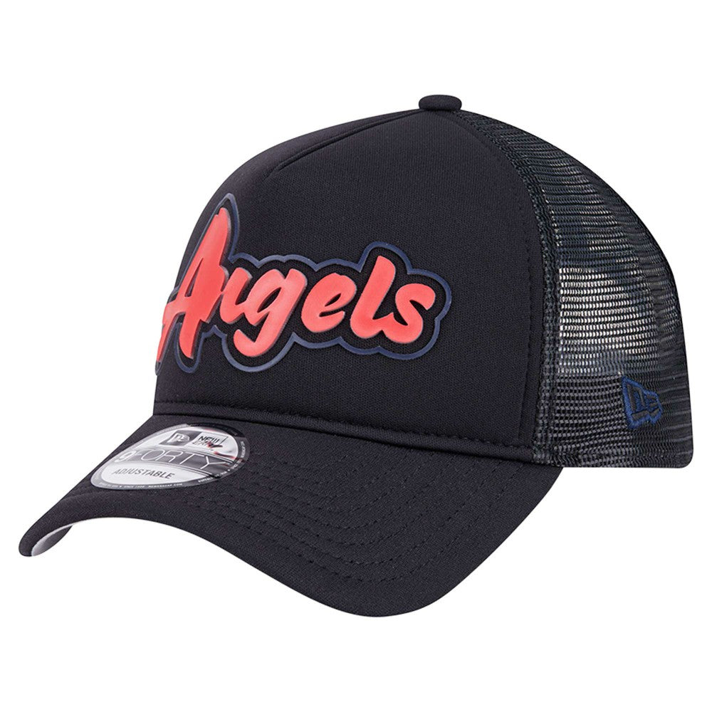 Los Angeles Angels New Era Retro Bold A-Frame Trucker 9FORTY Adjustable Hat - Black - New Era Discount