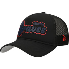 Atlanta Braves New Era Retro Bold A-Frame Trucker 9FORTY Adjustable Hat - Black - New Era Sale