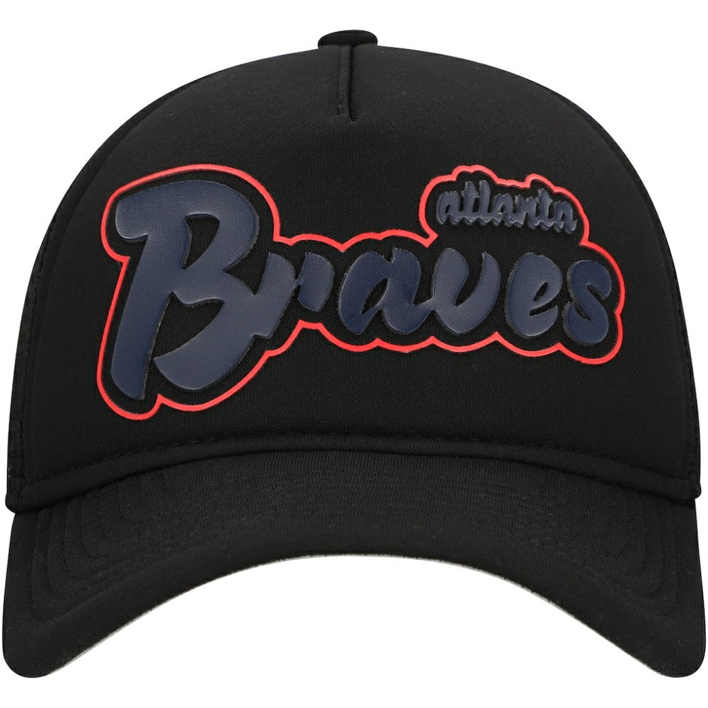 Atlanta Braves New Era Retro Bold A-Frame Trucker 9FORTY Adjustable Hat - Black - New Era Sale