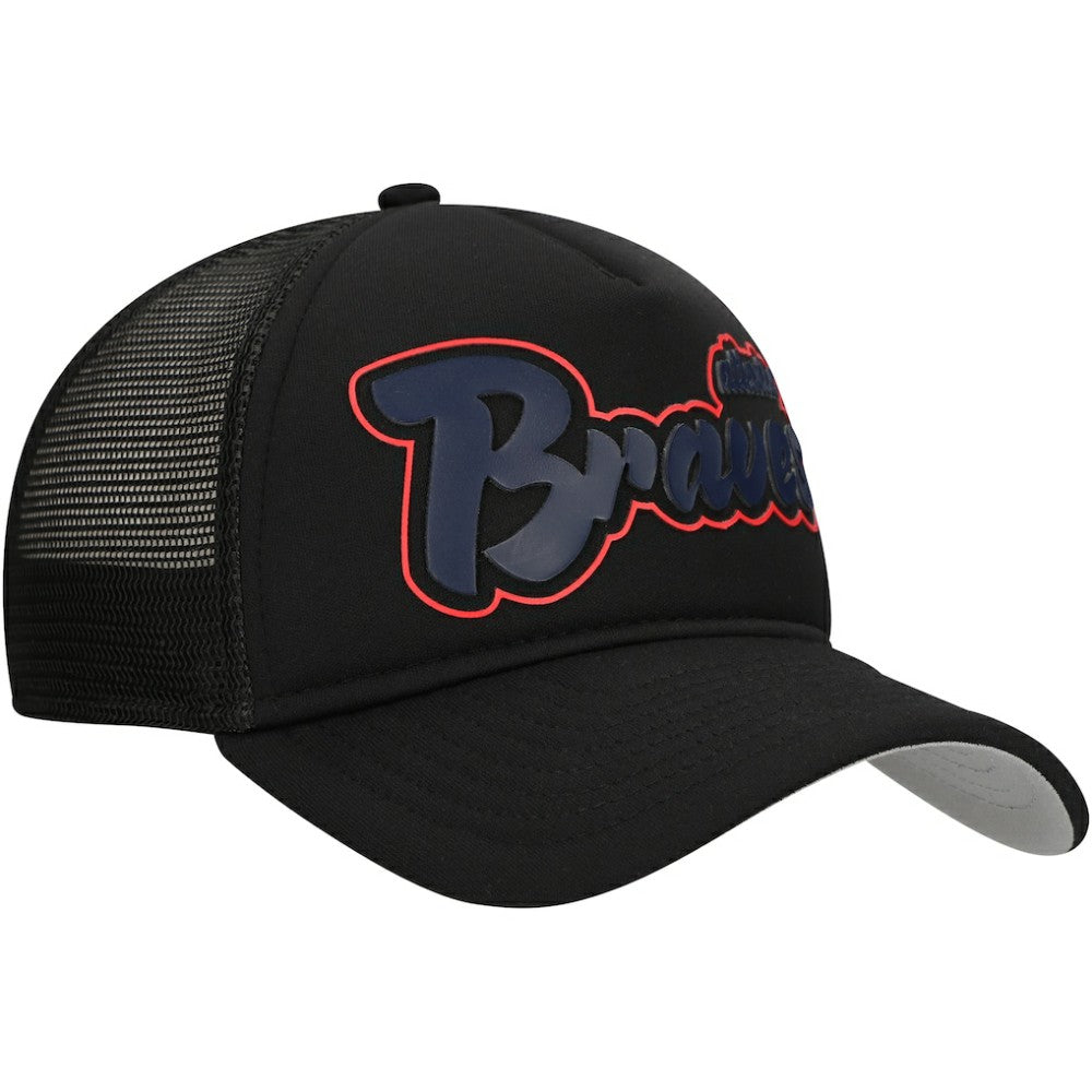 Atlanta Braves New Era Retro Bold A-Frame Trucker 9FORTY Adjustable Hat - Black - New Era Sale