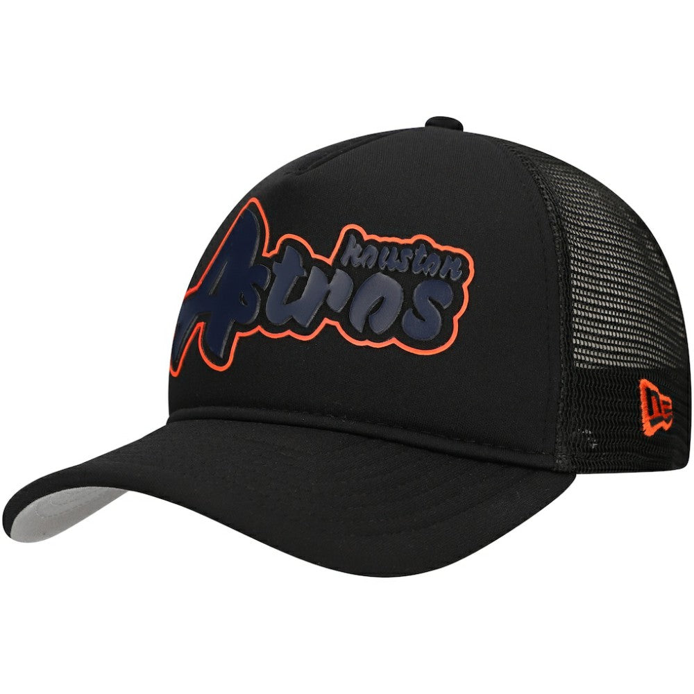 Houston Astros New Era Retro Bold A-Frame Trucker 9FORTY Adjustable Hat - Black - New Era Discount