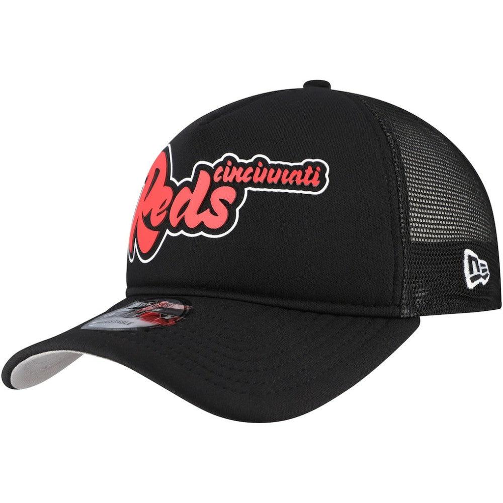 Cincinnati Reds New Era Retro Bold A-Frame Trucker 9FORTY Adjustable Hat - Black - New Era Online