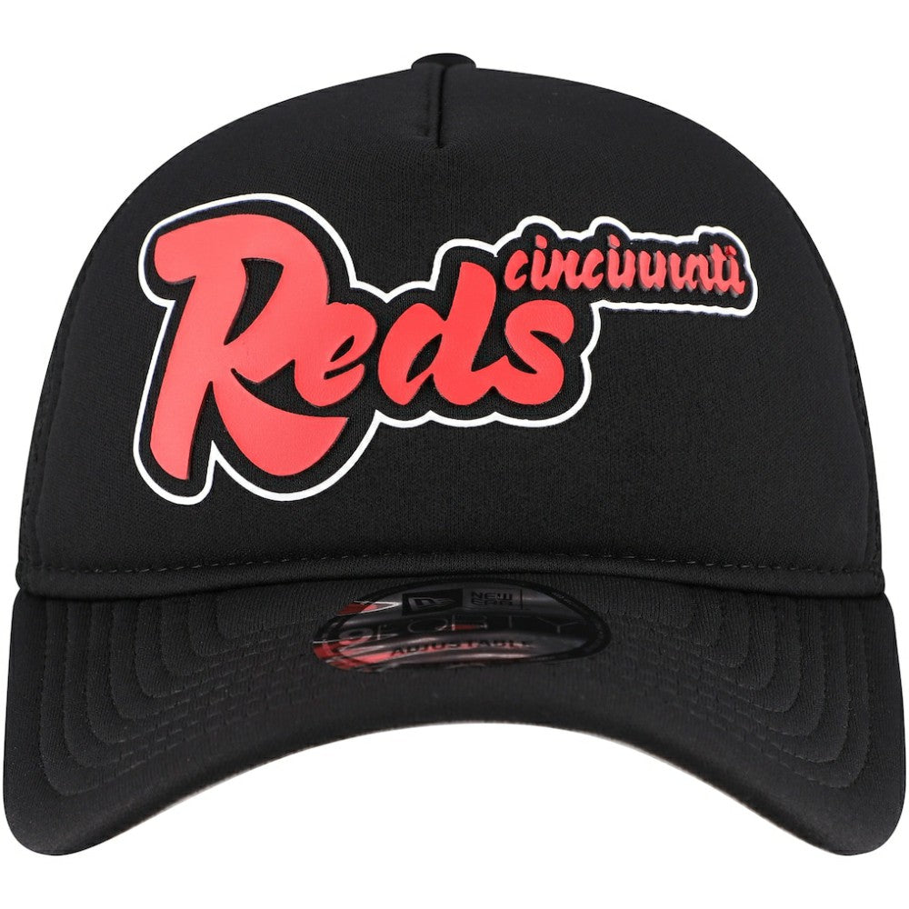 Cincinnati Reds New Era Retro Bold A-Frame Trucker 9FORTY Adjustable Hat - Black - New Era Online