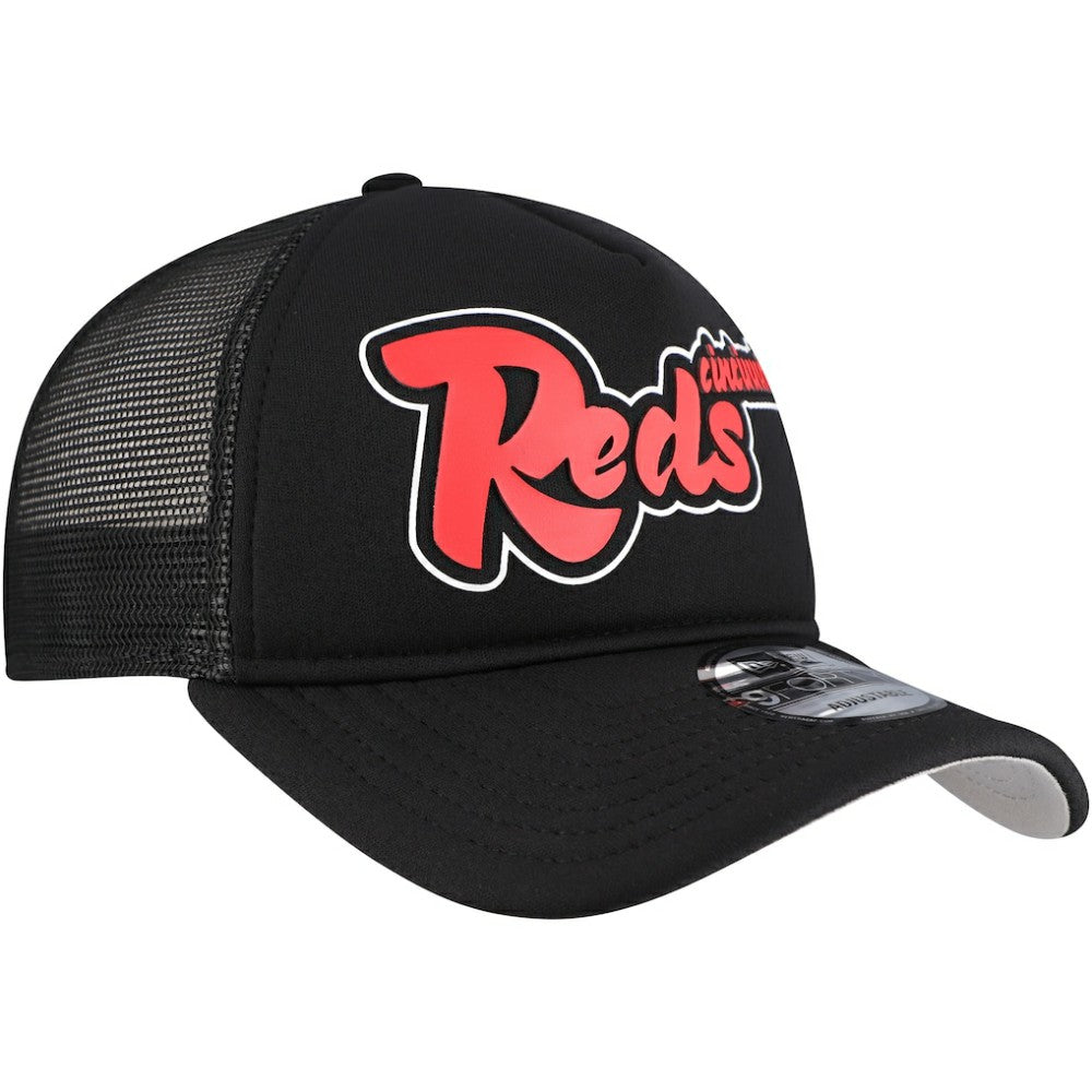 Cincinnati Reds New Era Retro Bold A-Frame Trucker 9FORTY Adjustable Hat - Black - New Era Online