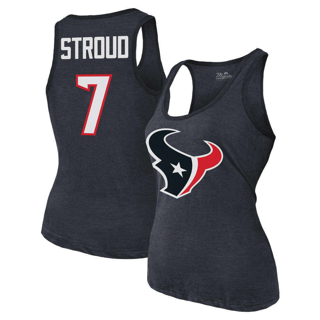 C.J. Stroud Houston Texans Majestic Threads Women's Name & Number Tri-Blend Tank Top Navy
