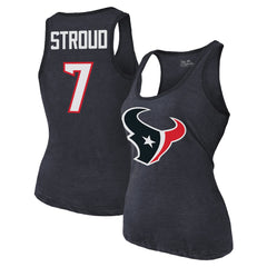 C.J. Stroud Houston Texans Majestic Threads Women's Name & Number Tri-Blend Tank Top Navy