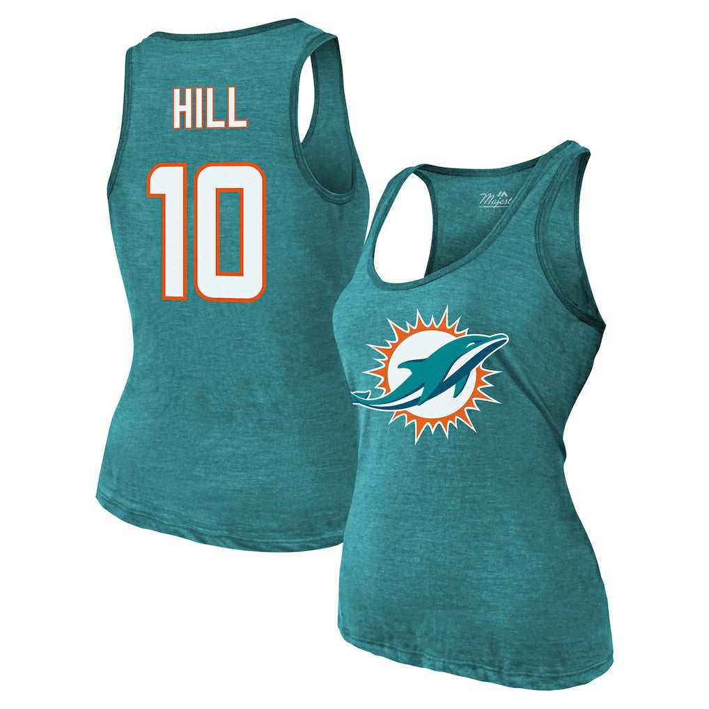 Tyreek Hill Miami Dolphins Majestic Threads Women's Name & Number Tri-Blend Tank Top Aqua