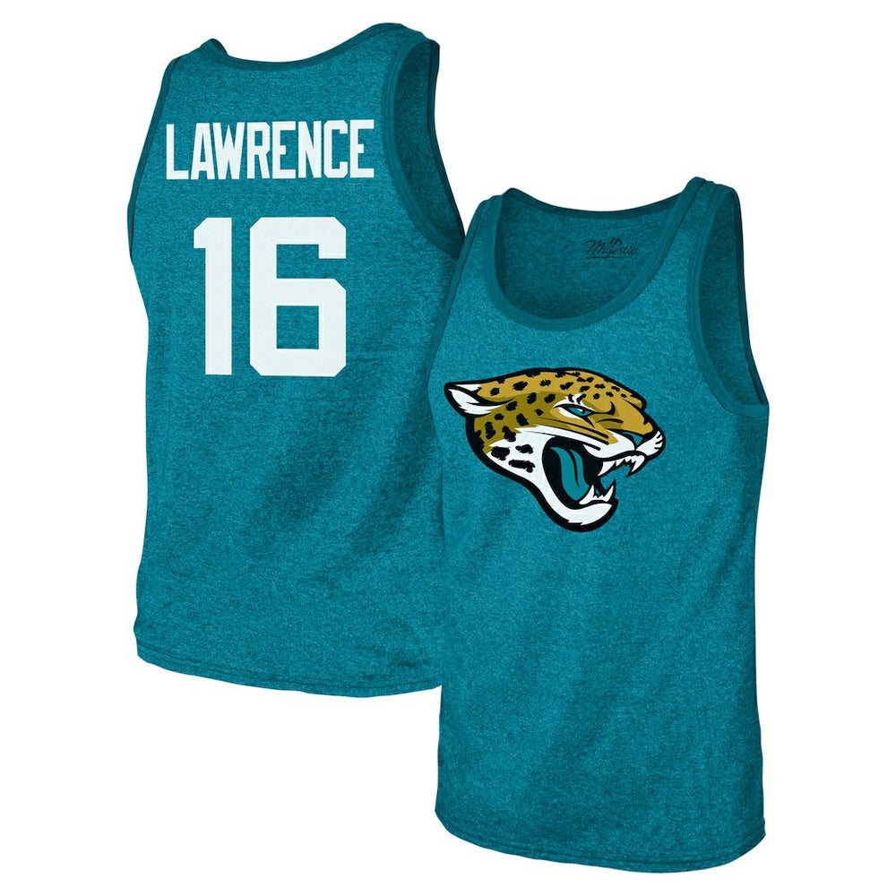 Trevor Lawrence Jacksonville Jaguars Majestic Threads Tri-Blend Player Name & Number Tank Top Teal