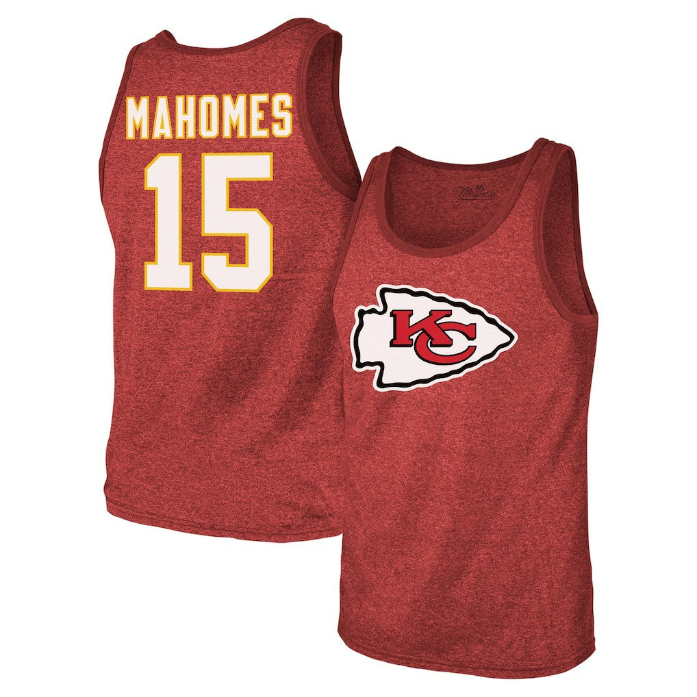 Patrick Mahomes Kansas City Chiefs Majestic Threads Tri-Blend Player Name & Number Tank Top Red