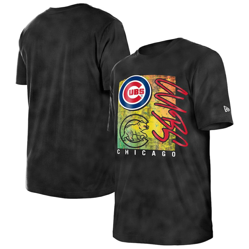 Chicago Cubs New Era Women's Sport Classics Enzyme Wash Oversized T-Shirt - Black - New Era Lifestyle
