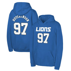 Aidan Hutchinson Detroit Lions Youth Mainliner Player Name & Number Pullover Hoodie Blue