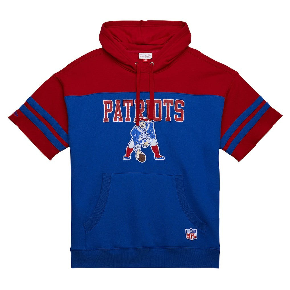 Mitchell & Ness New England Patriots Off Field Vintage Logo Short Sleeve Pullover Hoodie Royal