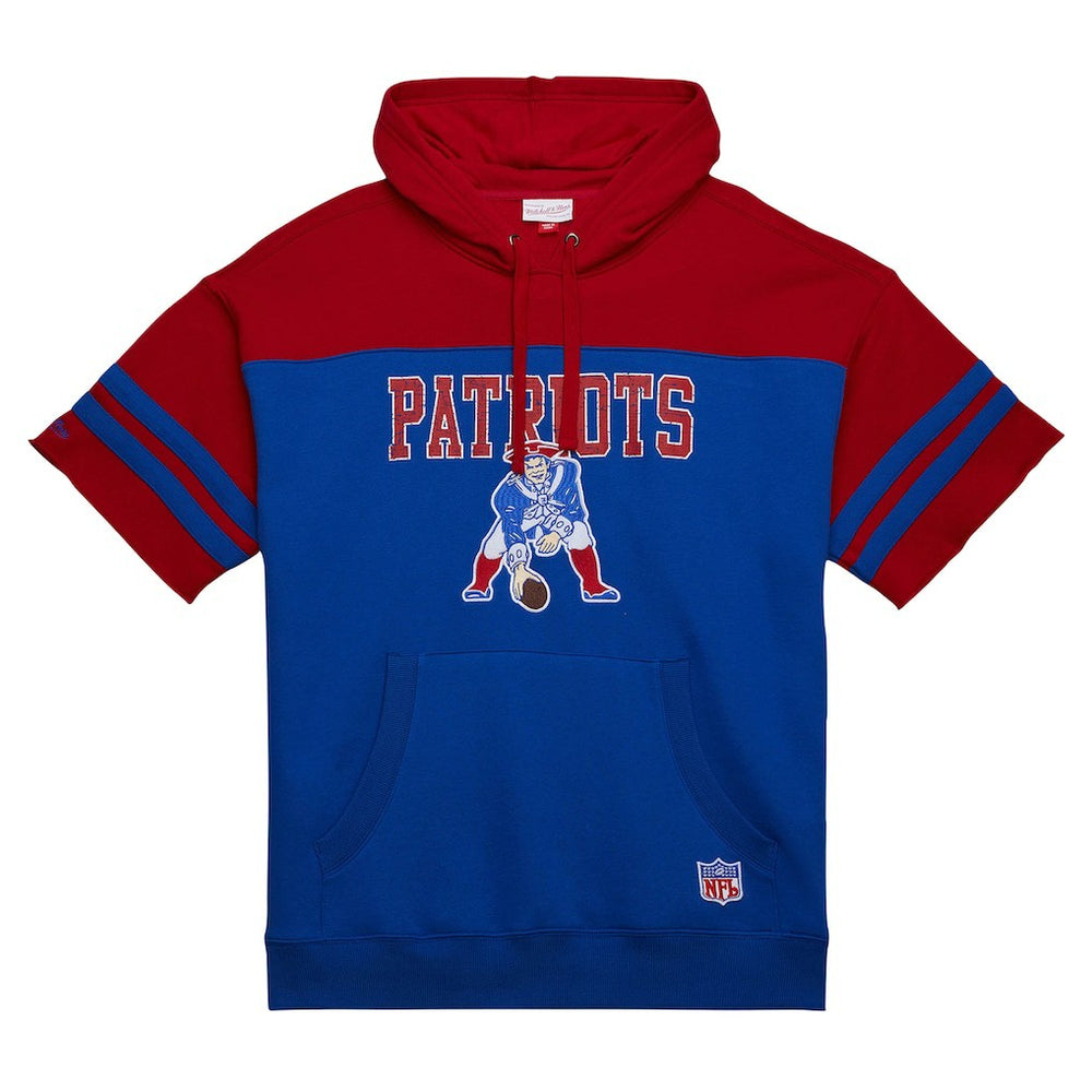 Mitchell & Ness New England Patriots Off Field Vintage Logo Short Sleeve Pullover Hoodie Royal