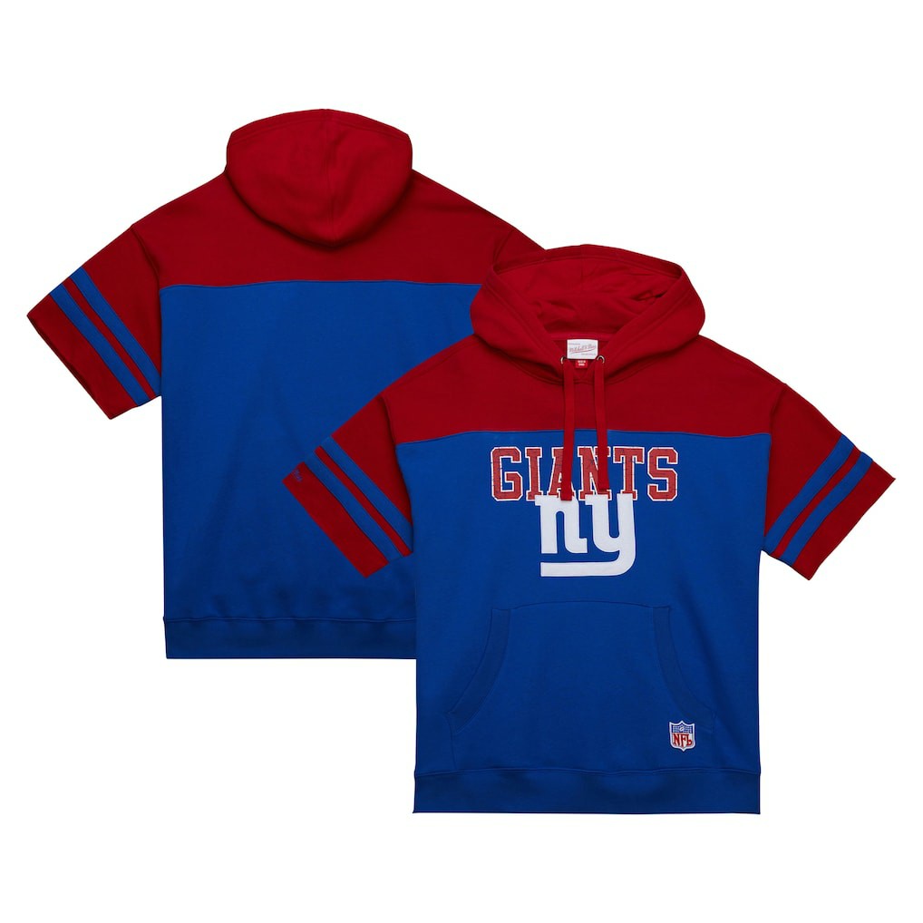 Mitchell & Ness New York Giants Off Field Vintage Logo Short Sleeve Pullover Hoodie Royal