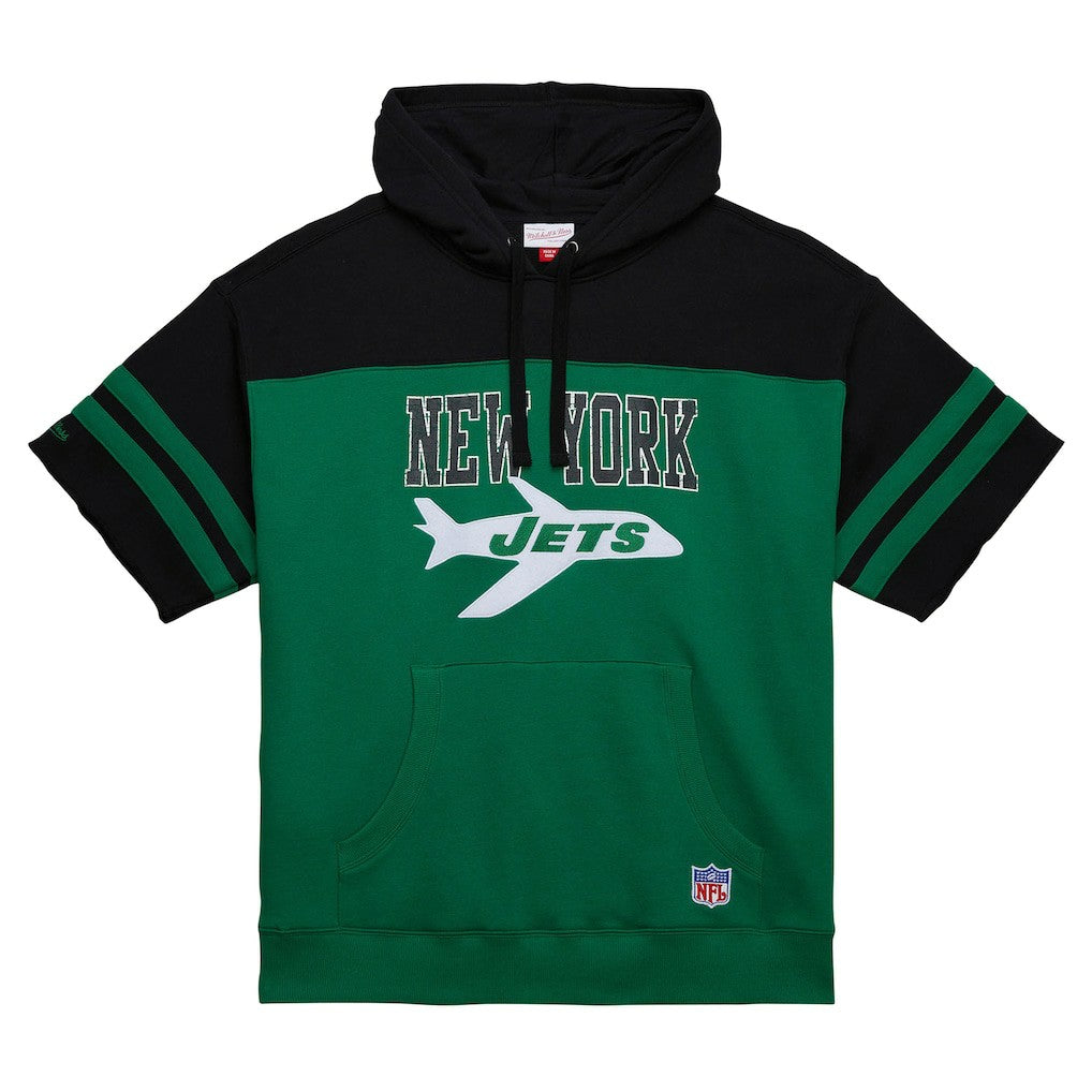 Mitchell & Ness New York Jets Off Field Vintage Logo Short Sleeve Pullover Hoodie Kelly Green