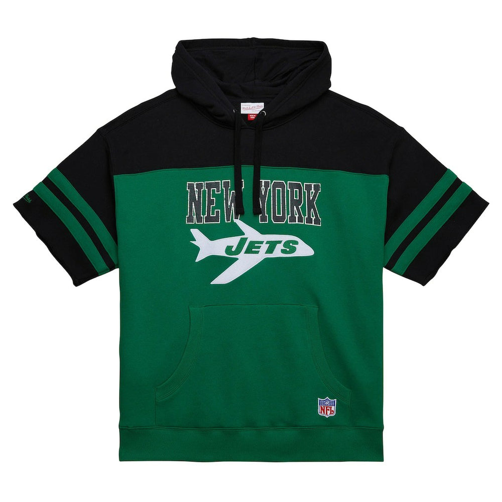 Mitchell & Ness New York Jets Off Field Vintage Logo Short Sleeve Pullover Hoodie Kelly Green
