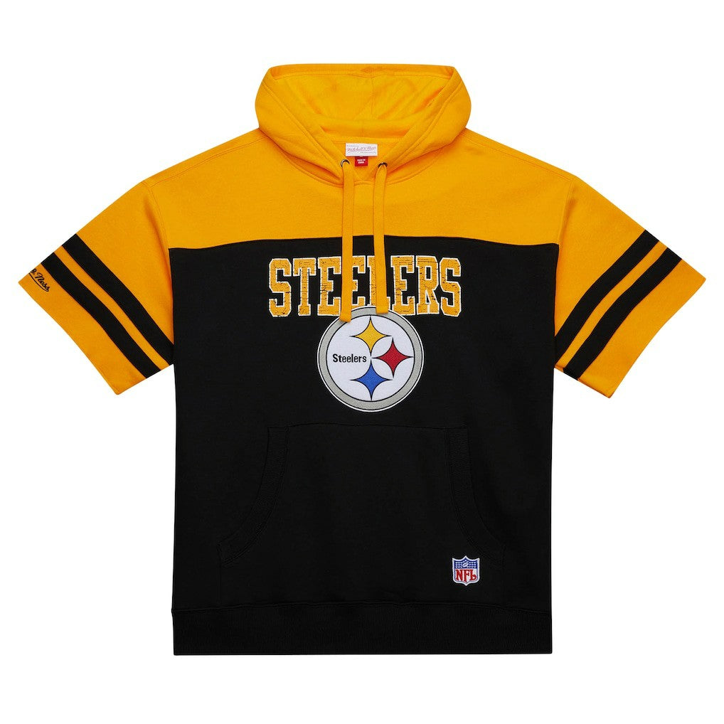 Mitchell & Ness Pittsburgh Steelers Off Field Vintage Logo Short Sleeve Pullover Hoodie Black