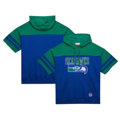 Mitchell & Ness Seattle Seahawks Off Field Vintage Logo Short Sleeve Pullover Hoodie Royal