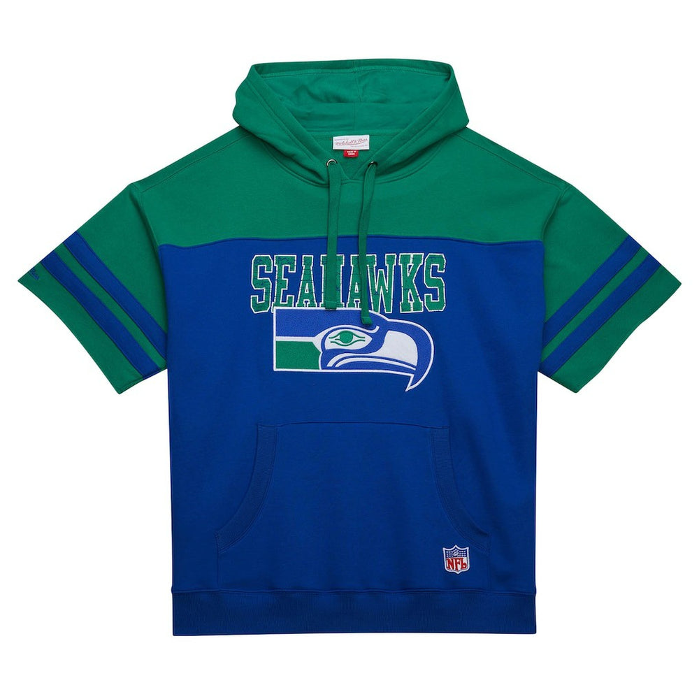 Mitchell & Ness Seattle Seahawks Off Field Vintage Logo Short Sleeve Pullover Hoodie Royal