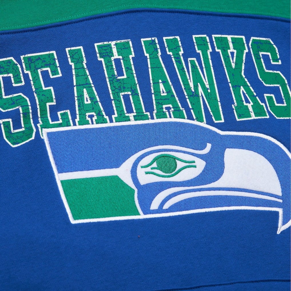 Mitchell & Ness Seattle Seahawks Off Field Vintage Logo Short Sleeve Pullover Hoodie Royal