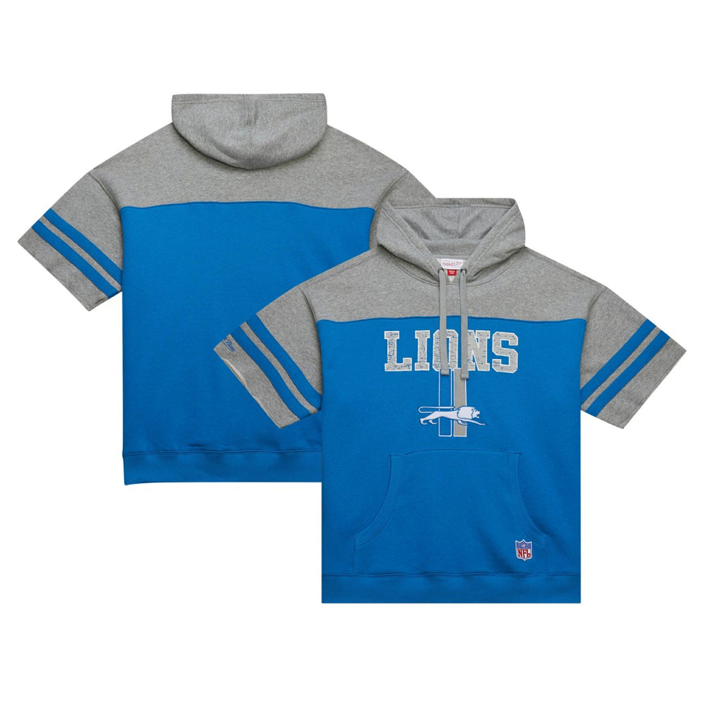 Mitchell & Ness Detroit Lions Off Field Vintage Logo Short Sleeve Pullover Hoodie Blue
