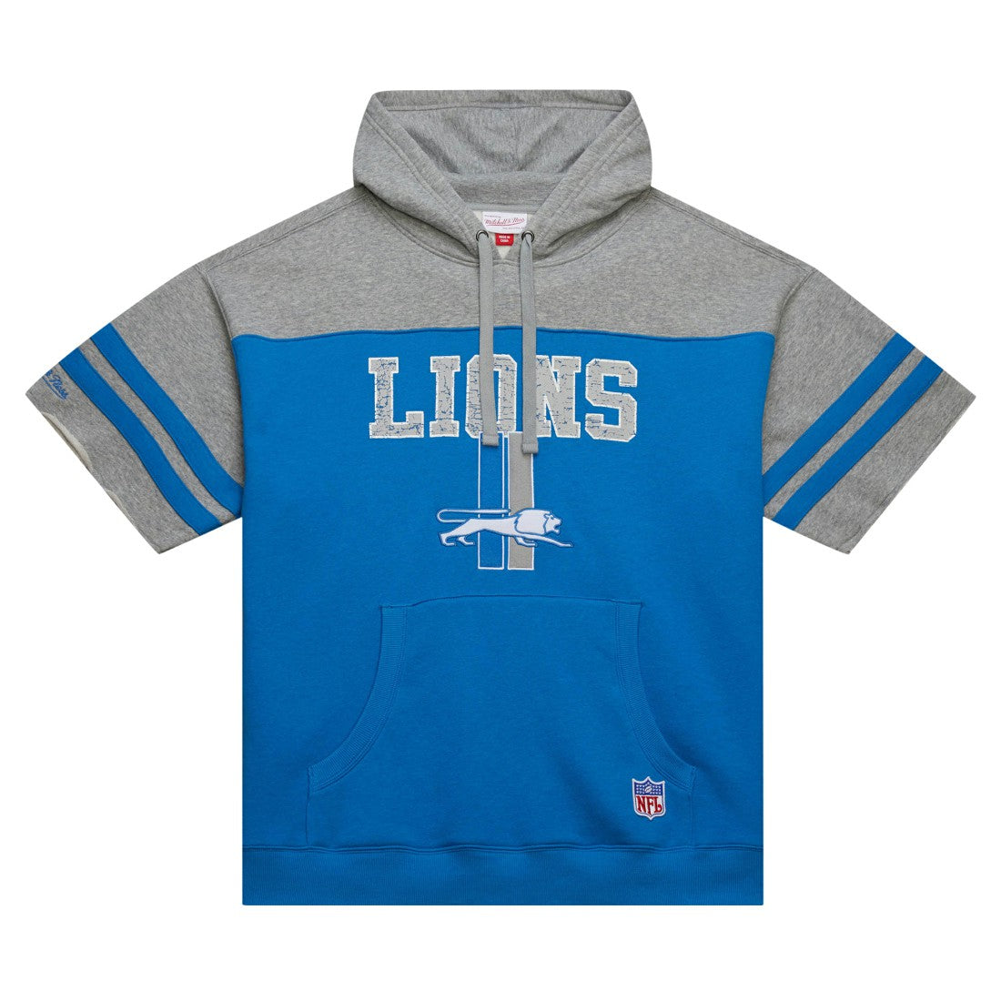 Mitchell & Ness Detroit Lions Off Field Vintage Logo Short Sleeve Pullover Hoodie Blue