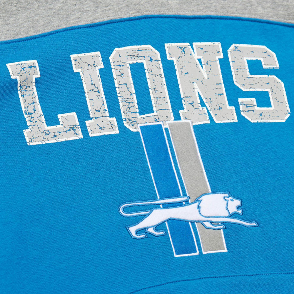 Mitchell & Ness Detroit Lions Off Field Vintage Logo Short Sleeve Pullover Hoodie Blue