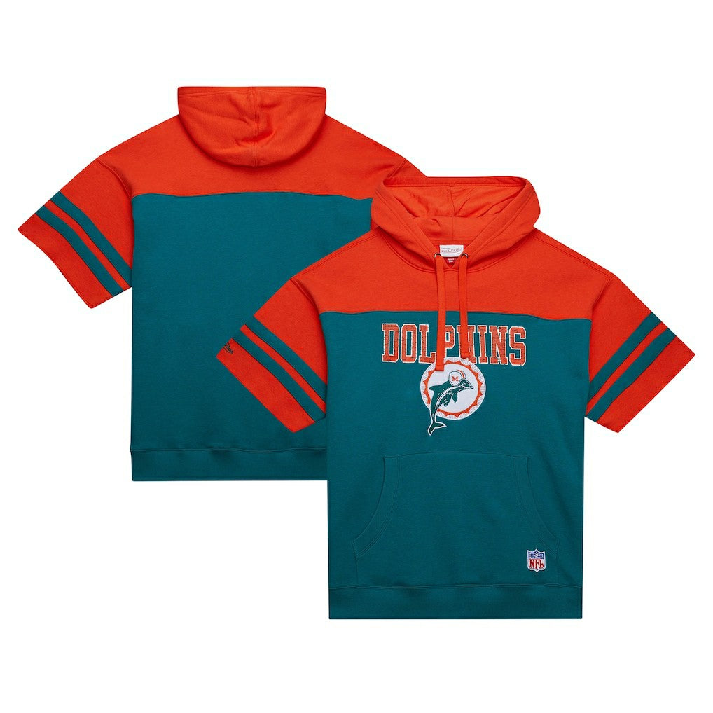 Mitchell & Ness Miami Dolphins Off Field Vintage Logo Short Sleeve Pullover Hoodie Aqua