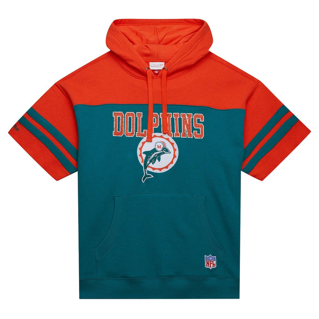 Mitchell & Ness Miami Dolphins Off Field Vintage Logo Short Sleeve Pullover Hoodie Aqua