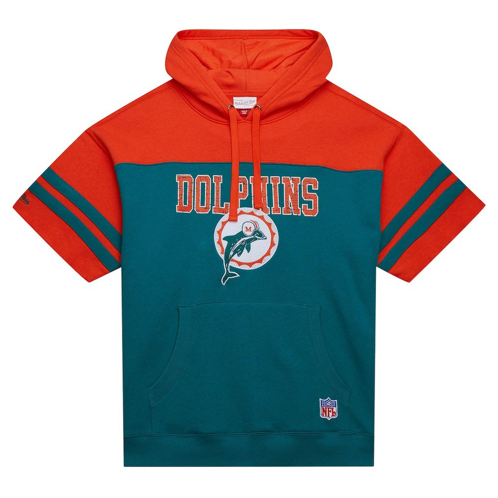 Mitchell & Ness Miami Dolphins Off Field Vintage Logo Short Sleeve Pullover Hoodie Aqua