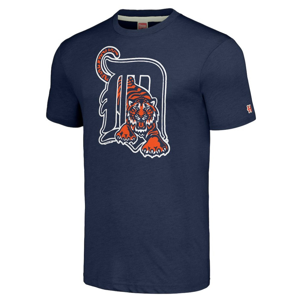 Detroit Tigers Homage Cooperstown Collection Hand-Drawn Logo Tri-Blend T-Shirt - Navy - MLB on Sale