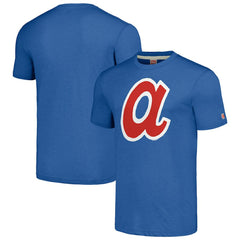 Atlanta Braves Homage Cooperstown Collection Hand-Drawn Logo Tri-Blend T-Shirt - Royal - MLB Sale