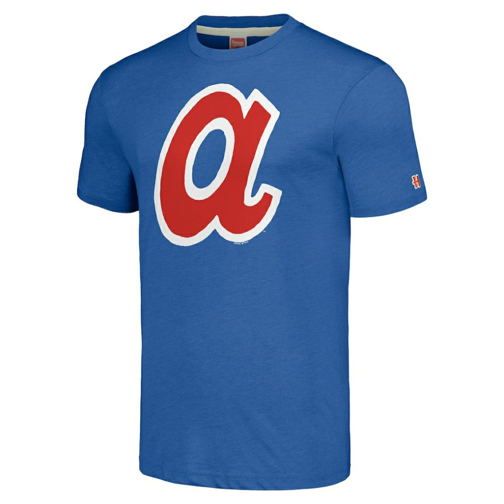 Atlanta Braves Homage Cooperstown Collection Hand-Drawn Logo Tri-Blend T-Shirt - Royal - MLB Sale