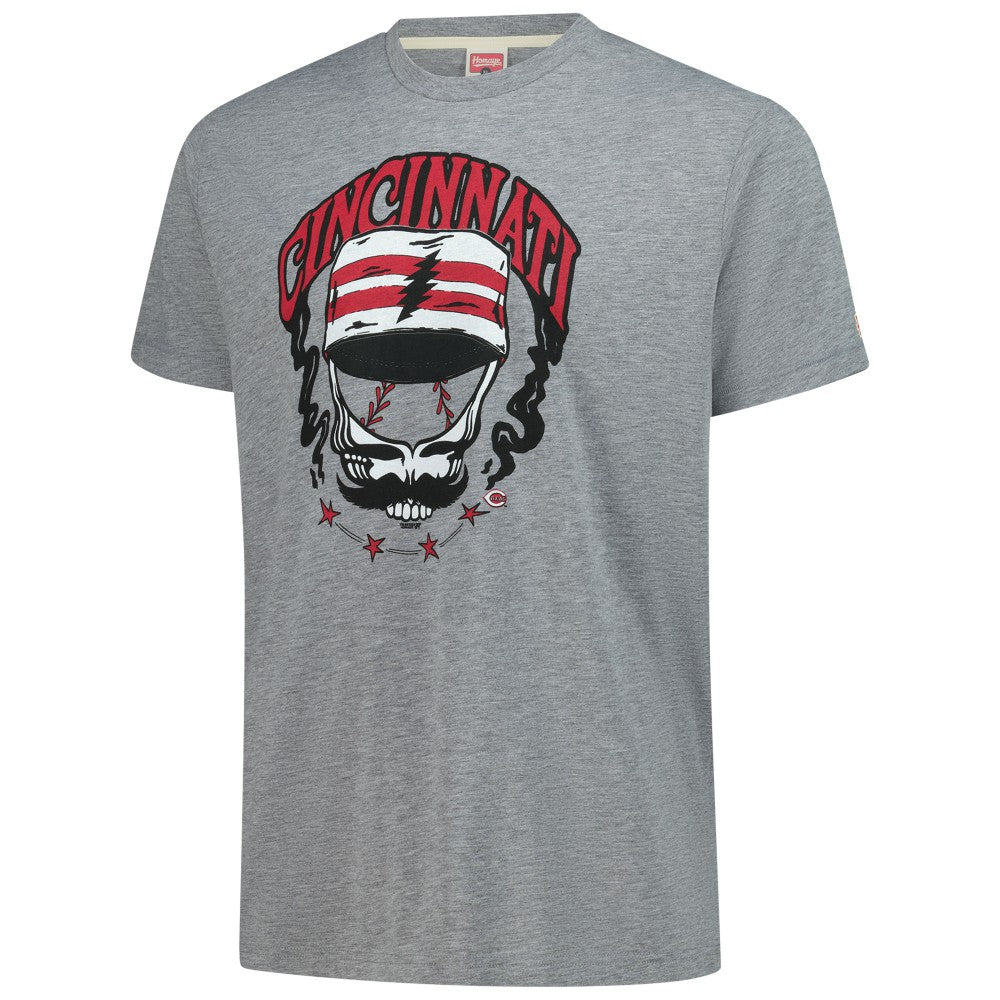 Cincinnati Reds Homage Grateful Dead Tri-Blend T-Shirt - Gray - MLB Lifestyle