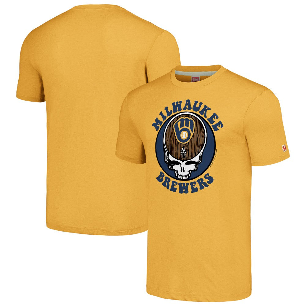 Milwaukee Brewers Homage Grateful Dead Tri-Blend T-Shirt - Gold - MLB on Sale