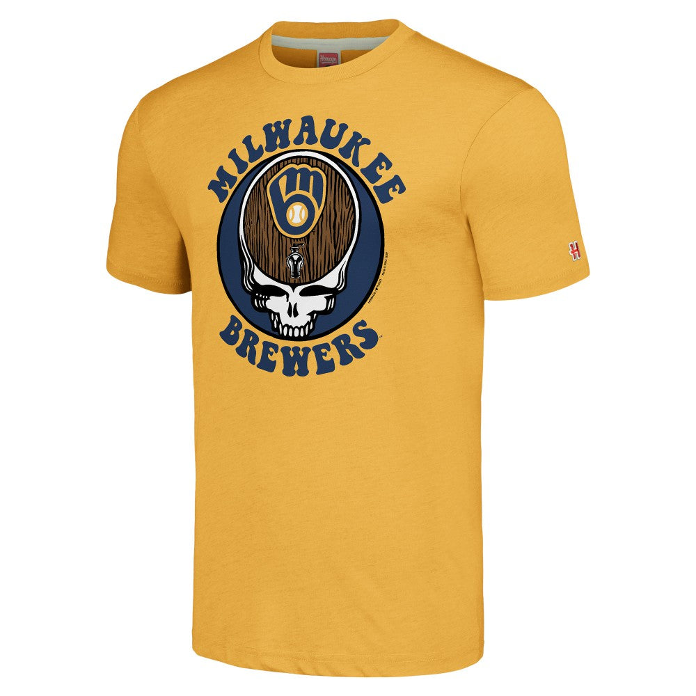 Milwaukee Brewers Homage Grateful Dead Tri-Blend T-Shirt - Gold - MLB on Sale