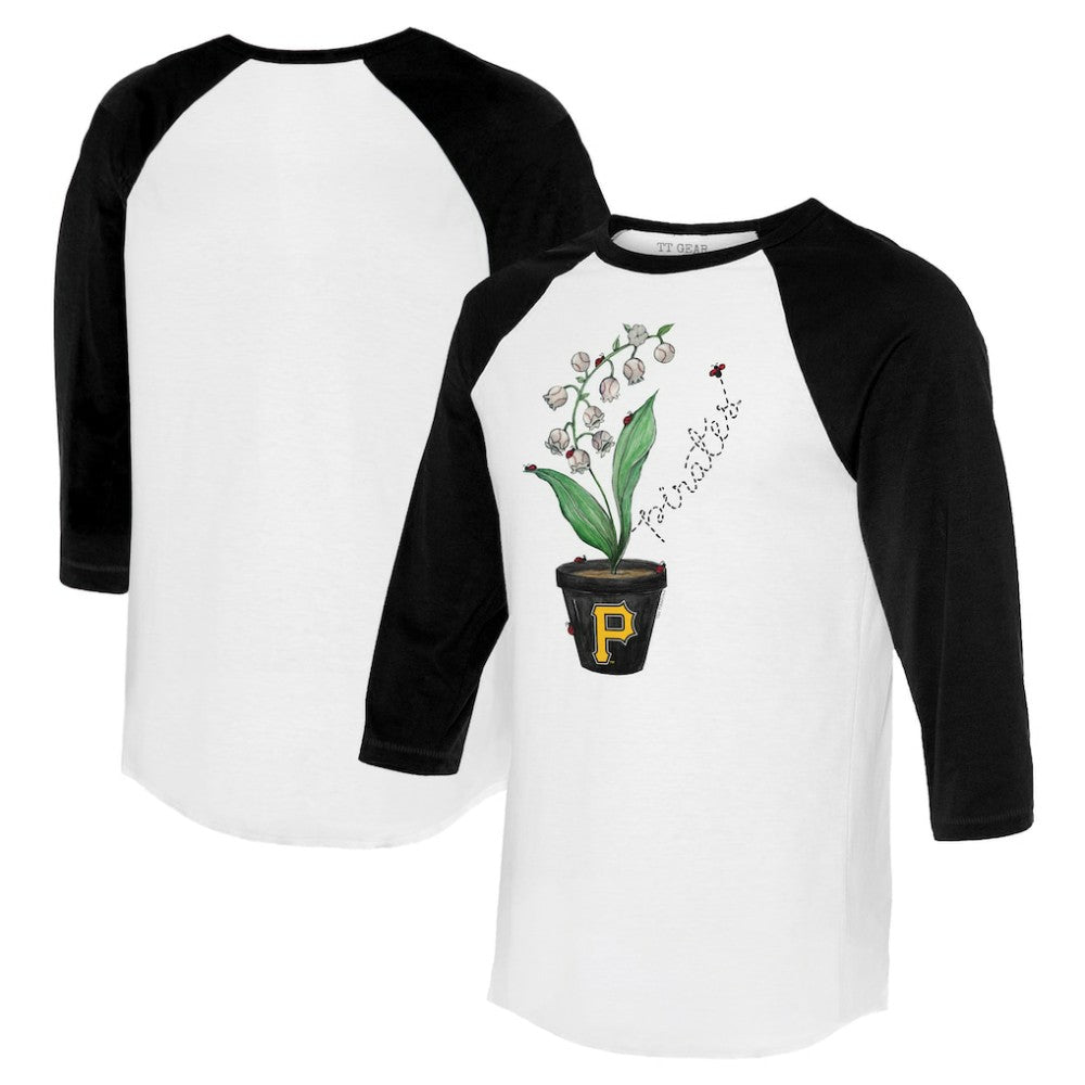 Pittsburgh Pirates Tiny Turnip Unisex Lilies and Ladybugs 3/4-Sleeve Raglan T-Shirt - White/Black - MLB Lifestyle