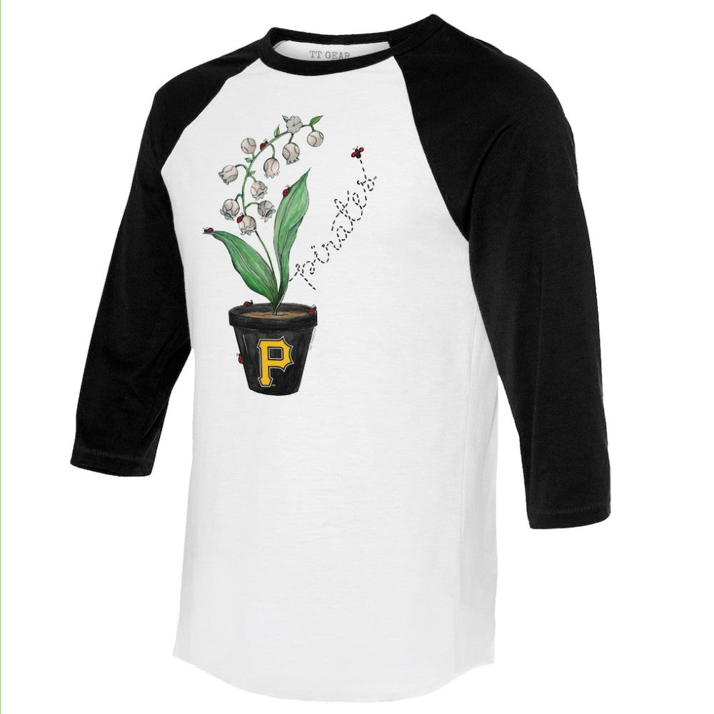 Pittsburgh Pirates Tiny Turnip Unisex Lilies and Ladybugs 3/4-Sleeve Raglan T-Shirt - White/Black - MLB Lifestyle