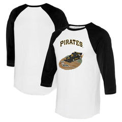 Pittsburgh Pirates Tiny Turnip Unisex Racecar 3/4-Sleeve Raglan T-Shirt - White/Black - MLB on Sale