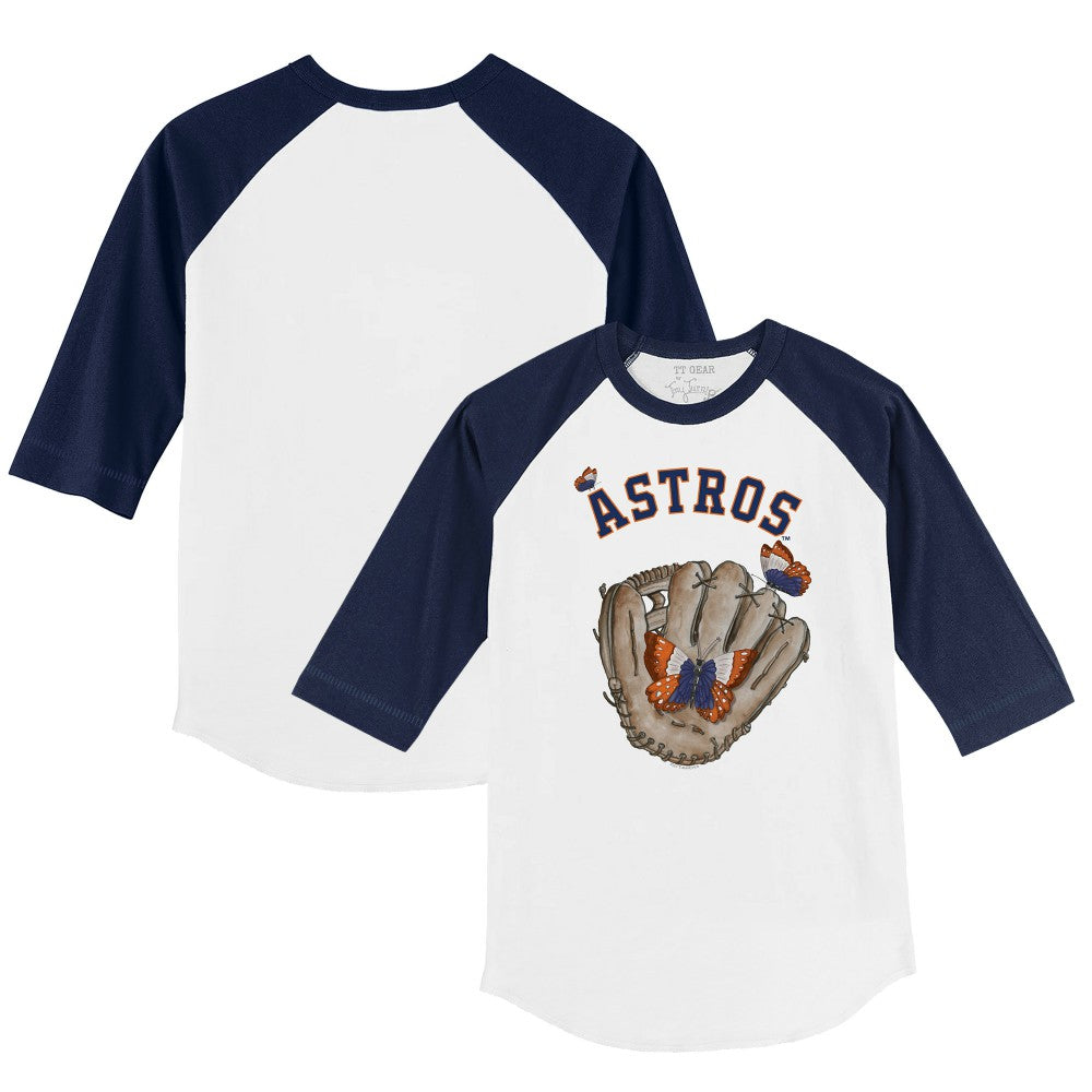 Houston Astros Tiny Turnip Youth Butterfly Glove 3/4-Sleeve Raglan T-Shirt - White/Navy - MLB on Sale