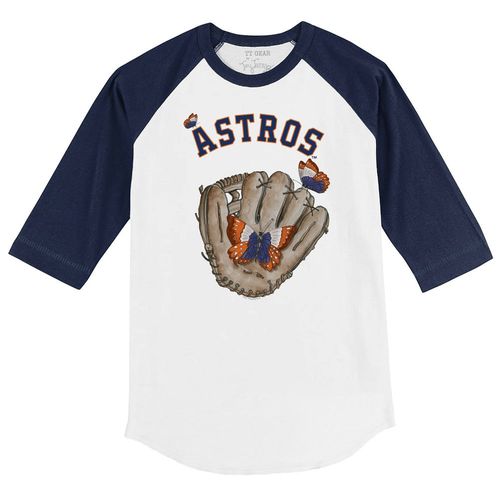 Houston Astros Tiny Turnip Youth Butterfly Glove 3/4-Sleeve Raglan T-Shirt - White/Navy - MLB on Sale