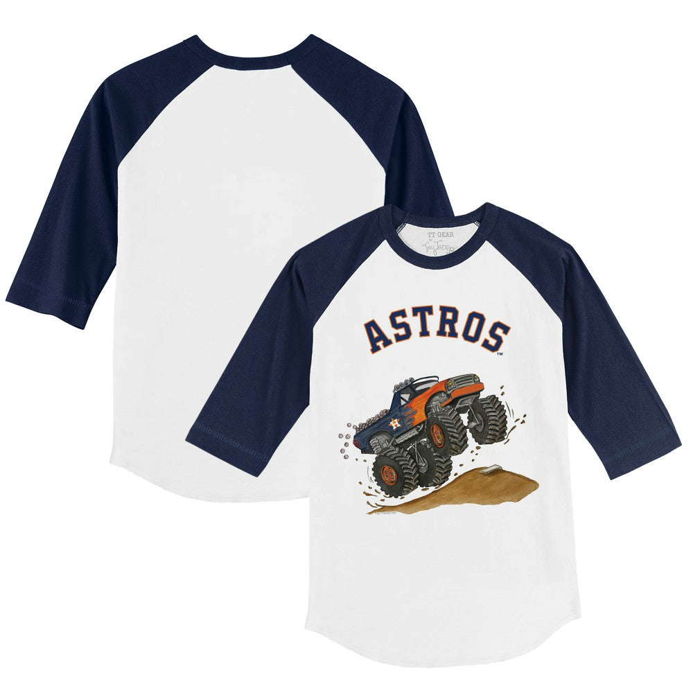 Houston Astros Tiny Turnip Youth Monster Truck 3/4-Sleeve Raglan T-Shirt - White/Navy - MLB Discount