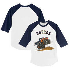 Houston Astros Tiny Turnip Youth Monster Truck 3/4-Sleeve Raglan T-Shirt - White/Navy - MLB Discount