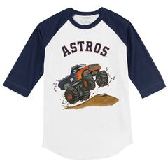 Houston Astros Tiny Turnip Youth Monster Truck 3/4-Sleeve Raglan T-Shirt - White/Navy - MLB Discount