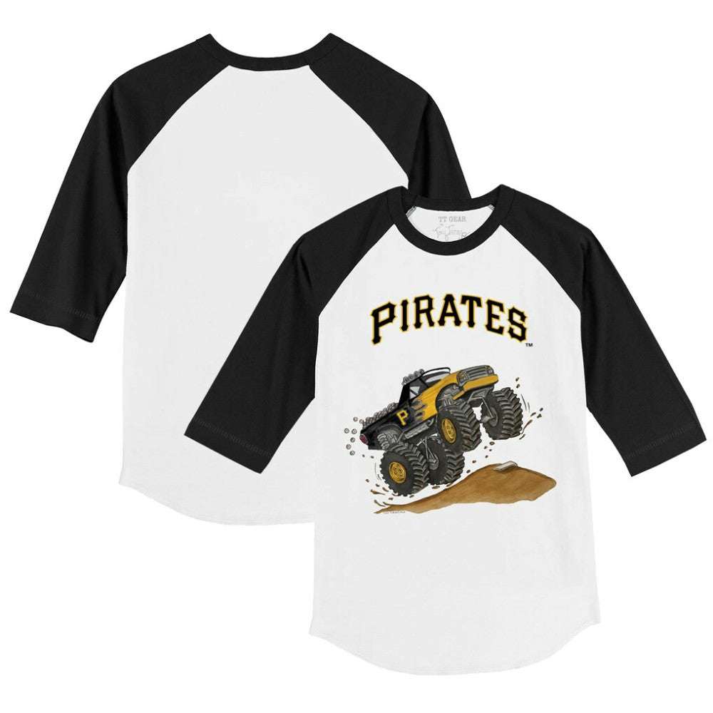 Pittsburgh Pirates Tiny Turnip Youth Monster Truck 3/4-Sleeve Raglan T-Shirt - White/Black - MLB Lifestyle